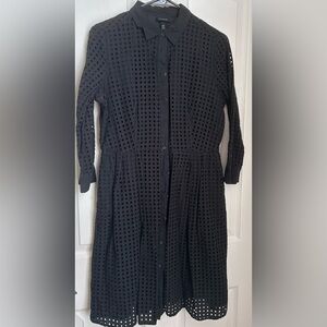 Chic Black Long Sleeve Eyelet Dress